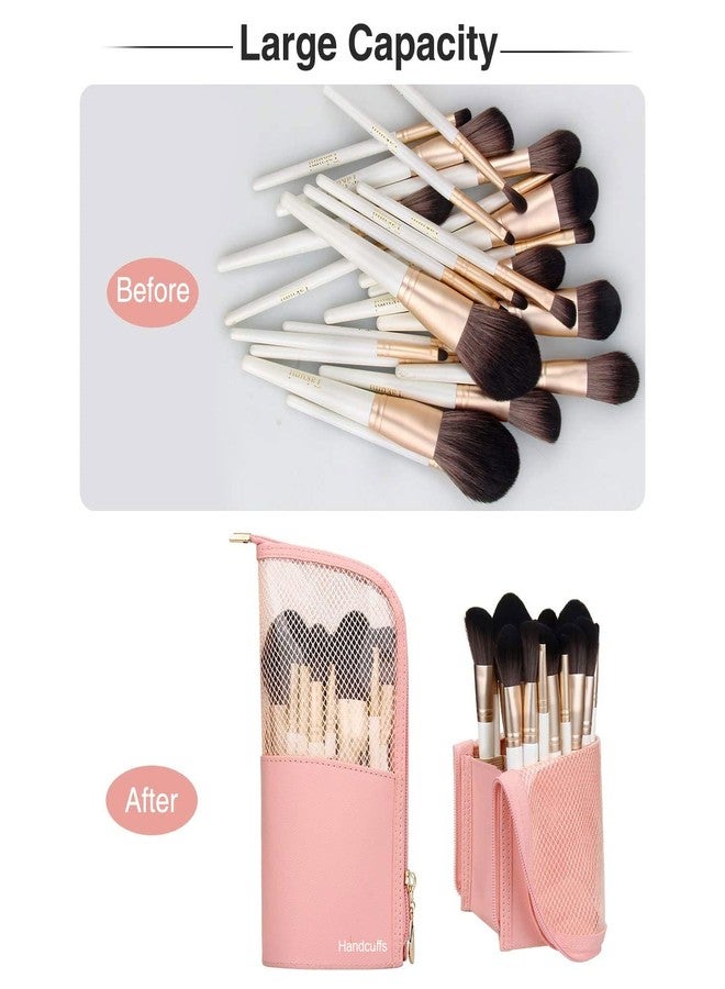 Handcuffs Makeup Brush Pouch Organizer Case | Portable | Stand-Up | Cosmetic | Brushes | Holder | Professional | Travel | Make Up | Bag (Pink) - Image 2