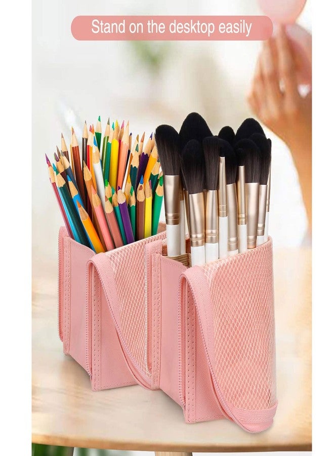 Handcuffs Makeup Brush Pouch Organizer Case | Portable | Stand-Up | Cosmetic | Brushes | Holder | Professional | Travel | Make Up | Bag (Pink) - Image 3