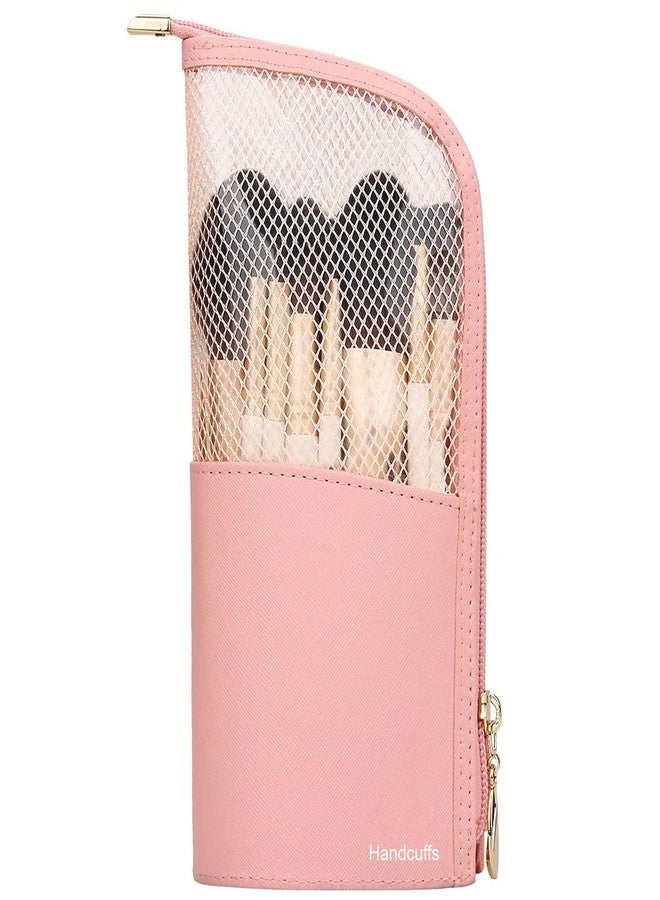 Handcuffs Makeup Brush Pouch Organizer Case | Portable | Stand-Up | Cosmetic | Brushes | Holder | Professional | Travel | Make Up | Bag (Pink) - Image 1