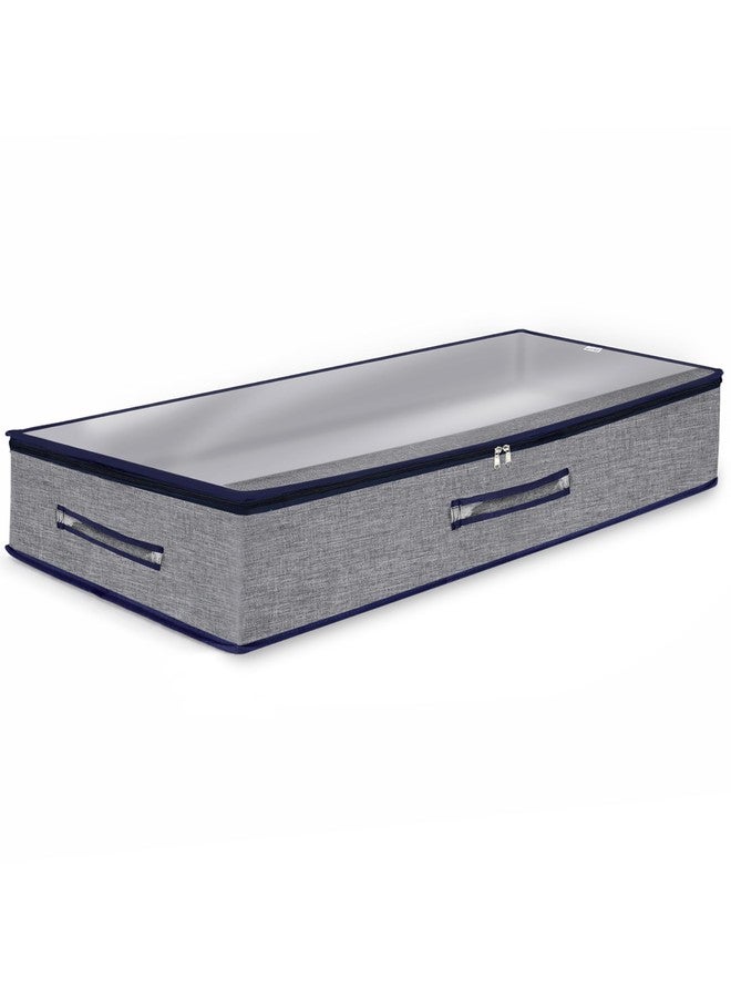 Storite 53 L Foldable Underbed Storage Bag - Blankets Clothes Comforters Breathable Zippered Organizer for Bedroom with Transparent Window and Carry Handles (99 x 49 x 11 CM -Bluegrey) - Image 1