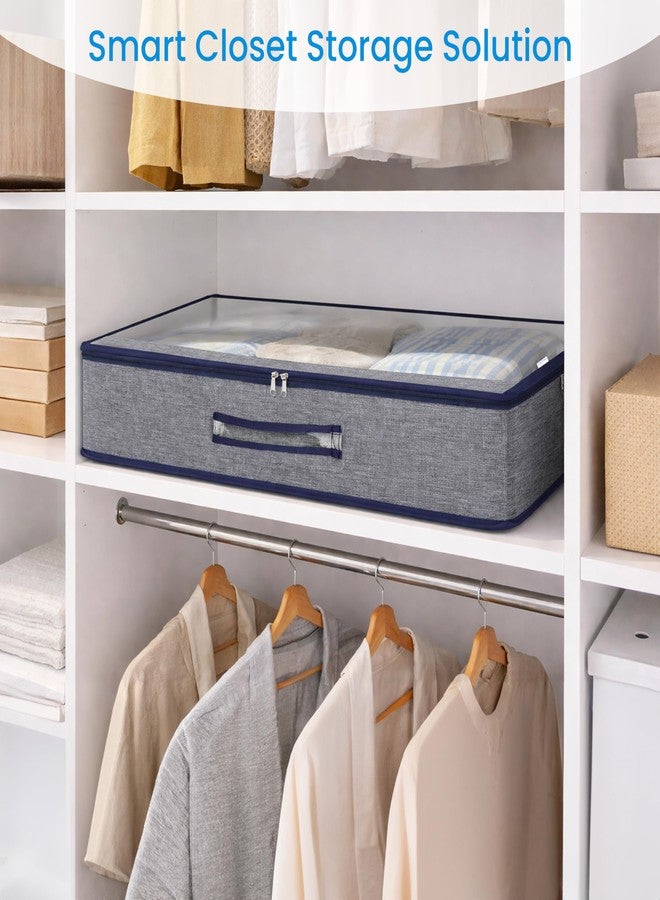 Storite 53 L Foldable Underbed Storage Bag - Blankets Clothes Comforters Breathable Zippered Organizer for Bedroom with Transparent Window and Carry Handles (99 x 49 x 11 CM -Bluegrey) - Image 4
