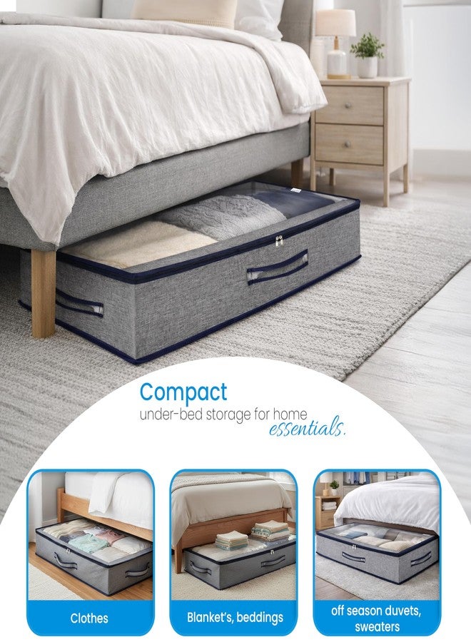Storite 53 L Foldable Underbed Storage Bag - Blankets Clothes Comforters Breathable Zippered Organizer for Bedroom with Transparent Window and Carry Handles (99 x 49 x 11 CM -Bluegrey) - Image 3