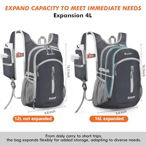 Seektop Small Hiking Backpack Expandable 12L16L Lightweight Packable Waterproof Daypack with Phone Pocket for Women Men - Image 3