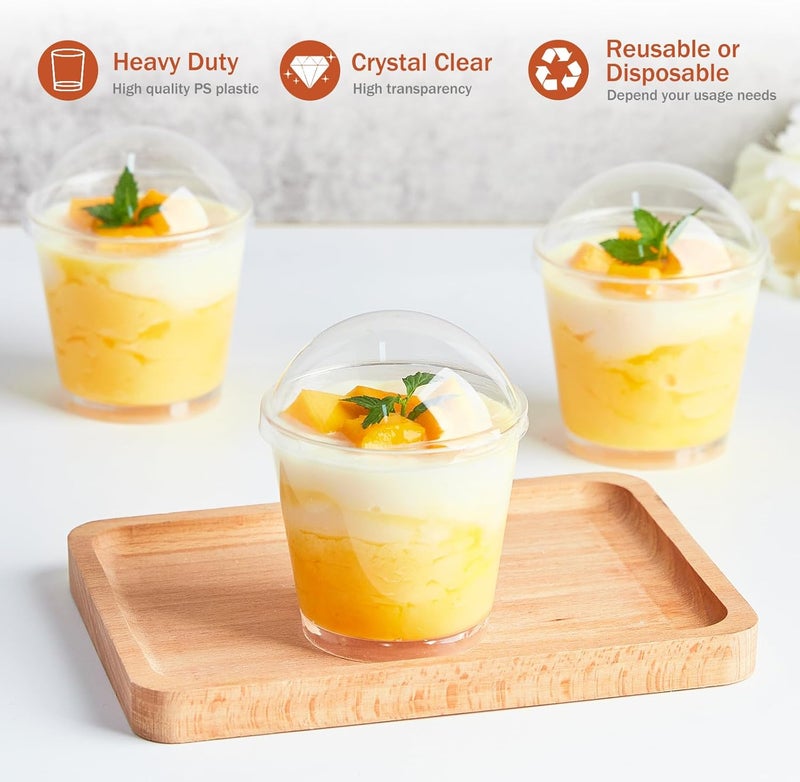 Qeirudu كويريدو 50 عبوة أكواب بلاستيكية سعة 6 أونصات للحلويات أكواب حلويات صغيرة مع أغطية قبة وملاعق أكواب دائرية لتقديم الزبادي بارفيه بودنغ مقبلات فواكه آيس كريم - Image 3