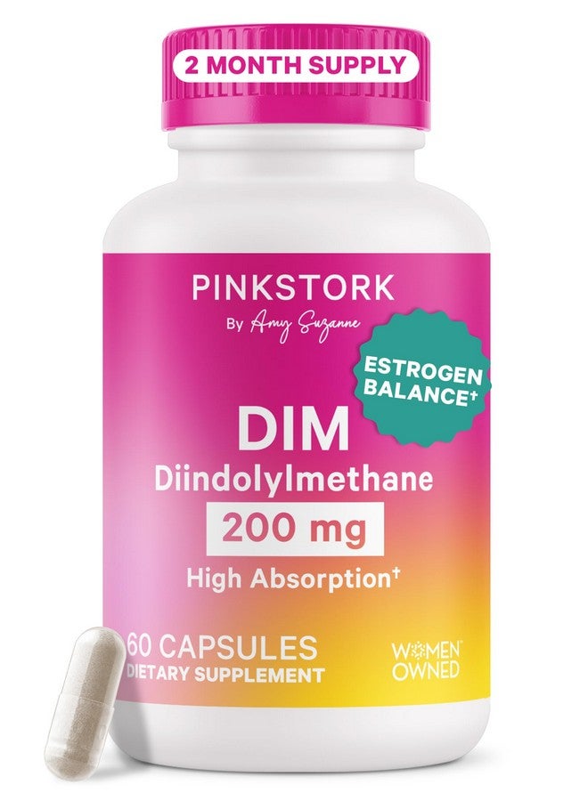 Pink Stork DIM Supplement for Women - Estrogen and Hormone Balance for Menopause, Perimenopause & PMS - DIM 200 mg Plus BioPerine for Mood Support - 60 Day Supply - Image 1