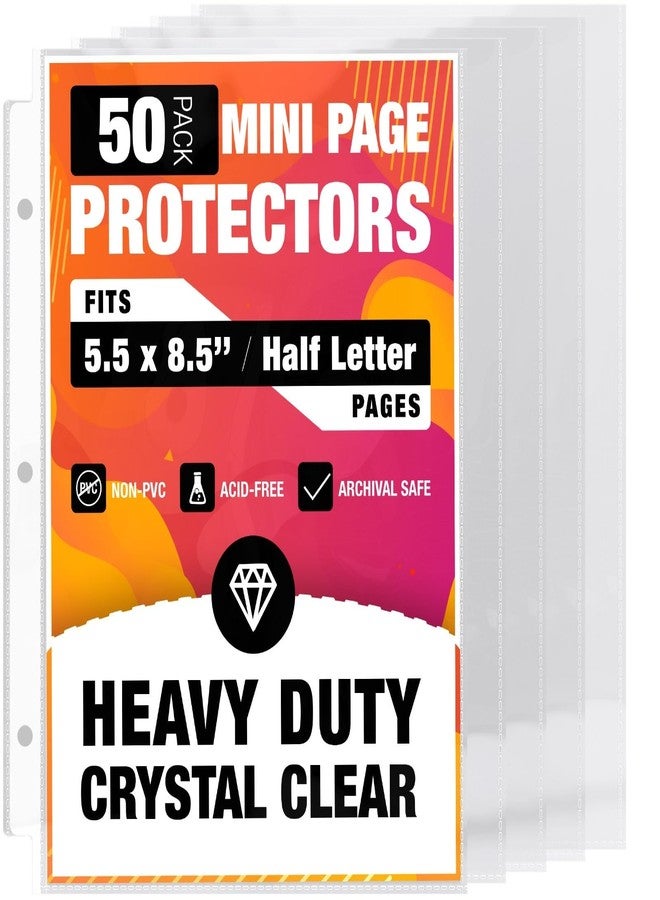 CraftSaints Half Letter 8.5x5.5’’ Pack of 50 Heavy Duty Page Sleeve Protectors for Mini 3-Ring Binders, Top Loading Crystal Clear & Archival Safe Refill Sheets, Acid-Free & Reinforced Holes - Image 1