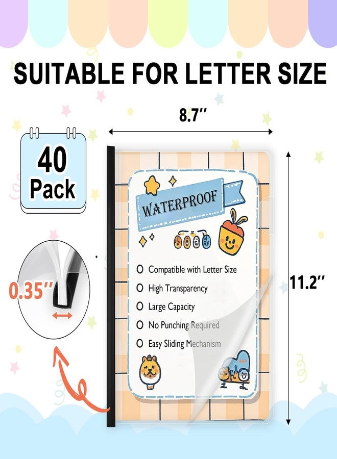 TOTiyea 40 Pack Clear Report Covers with Sliding Bars, 9mm (40 Sheet Capacity) Black Sliding Bar File Folders, for Letter Size - Image 2