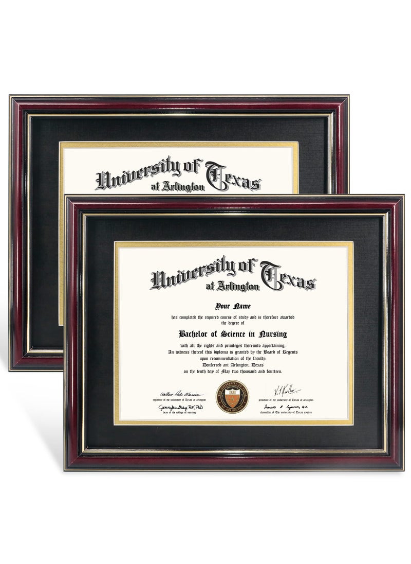 GraduationMall GraduationMall 85x11 Diploma Frame with Black over Gold Mat or Display 11x14 Certificate without MatSolid Wood  UV Protection AcrylicGlossy Cherry Finish with Gold Trim2 Pack 