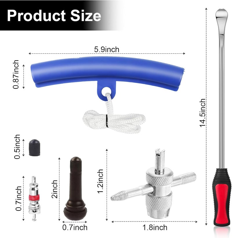 HTOMT 14.5" Tire Spoon Kit, 26pcs Tire Changing Tool for Motorcycle Dirt Bike Lawn Tractor Bicycle, Motorcycle Tire Changer Tire Removal Tool with 3pcs Rim Covers 6pcs Valve Tool Valve Cores - Image 5