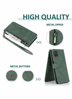 Y&D Case for Samsung Galaxy A12/M12 Wallet Zipper Leather Flip Cover Card Holder Cell Phone Cases (Green)  - Image 4