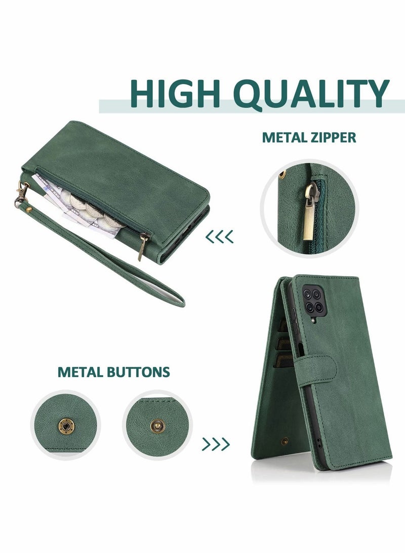 Y&D Case for Samsung Galaxy A12/M12 Wallet Zipper Leather Flip Cover Card Holder Cell Phone Cases (Green)  - Image 4
