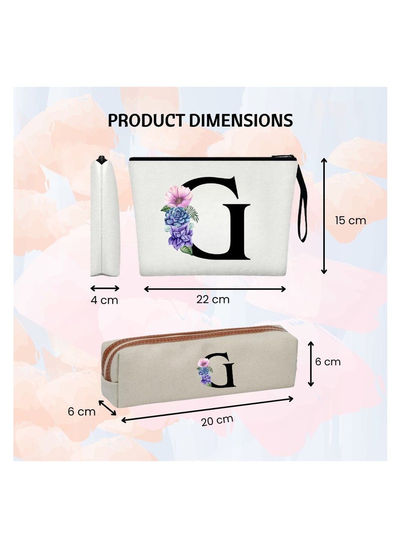 PRINTSHOP4ME Initial Monogram Cosmetic Bag And Floral Pencil Pouch-A-Z Letter Monogram Set For Girls&Women-Gift Set For Friends,Daughters Or Coworkers-Ideal For School,Work&Travel - Image 3