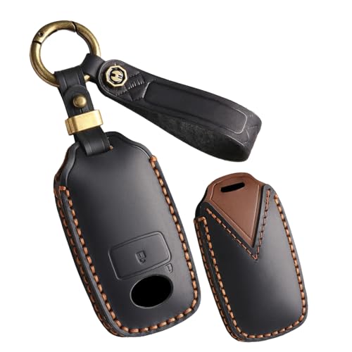 Ysbxitu HandSewn Leather Smart Key Fob Cover 2 Buttons Compatible with Daihatsu Rocky Tanto Toyota Raize Yaris Ativ Perodua Veloz Avanza Rush Key Controller Protective Cover Keychain Clip Black - Image 1
