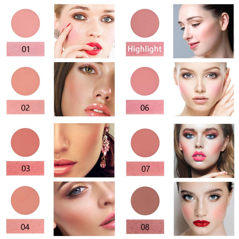 NewBang 8 Colors Blush Palette, Matte Mineral Blush Powder Bright Shimmer Face Blush,Contour and Highlight Blush Palette,Professional Facial Beauty Cosmetic Makeup Blush - Image 5