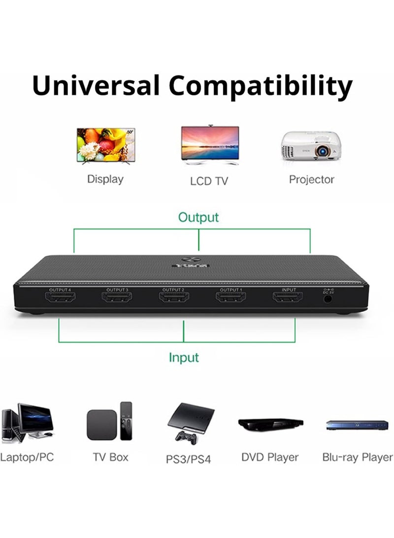Mowsil HDMI Splitter 1x4– HDMI 2.0, 4K@60 Hz,1 in 4 Out - Image 5