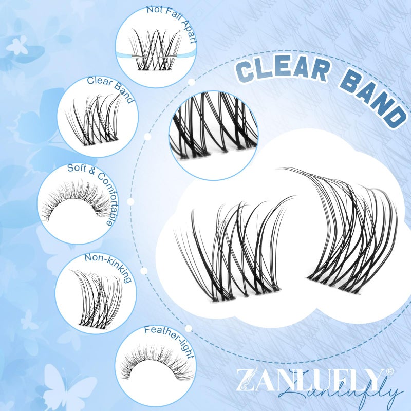zanlufly Natural Lash Clusters Kit Invisible Band Eyelash Clusters DIY Lash Extension Kit Wispy Eyelash Extension Kit Clear Band Cluster Lashes with Lash Glue, Brush and Tweezers by ZANLUFLY(8-16mm) - Image 3