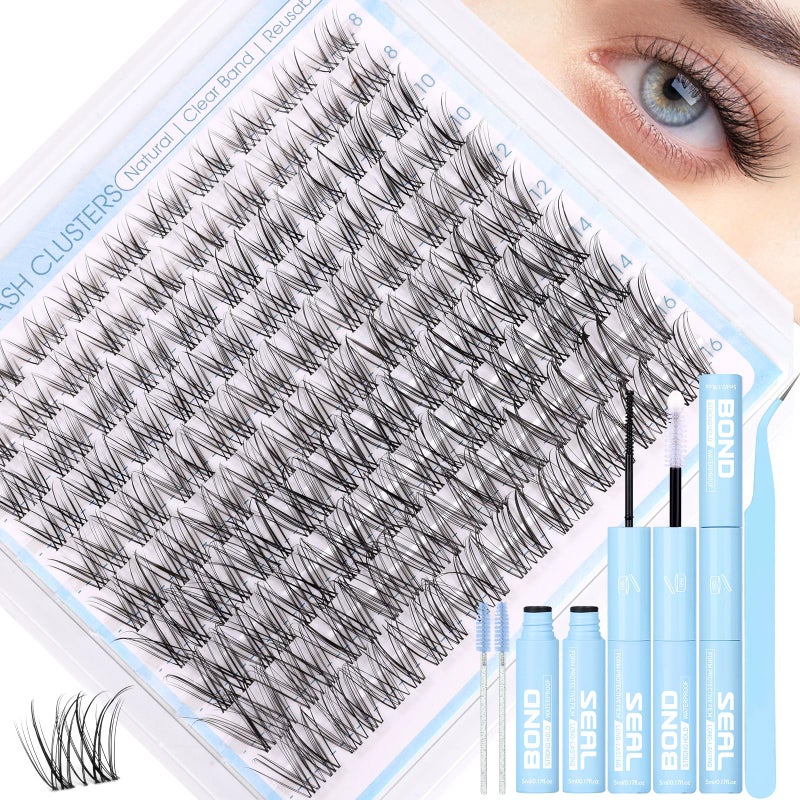 zanlufly Natural Lash Clusters Kit Invisible Band Eyelash Clusters DIY Lash Extension Kit Wispy Eyelash Extension Kit Clear Band Cluster Lashes with Lash Glue, Brush and Tweezers by ZANLUFLY(8-16mm) - Image 1