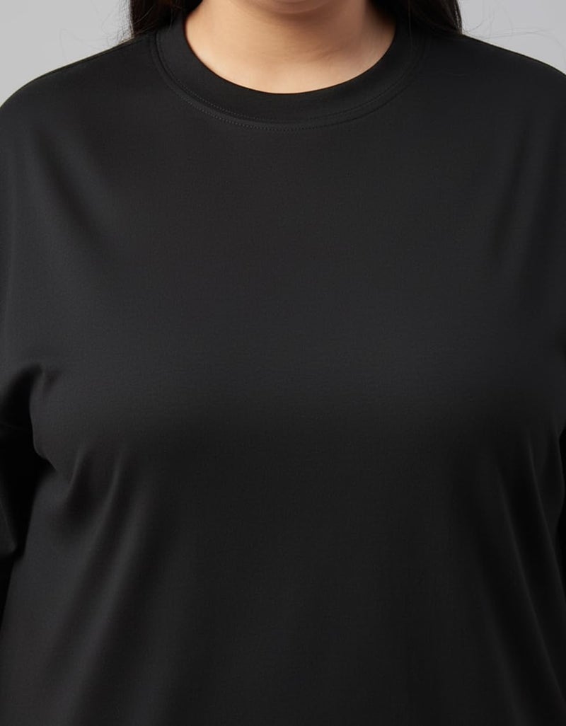 JUNEBERRY® Pure Cotton Oversized Baggy Fit Core Solid Full Sleeve Plus Size T-Shirt for Women & Girls (JB_PS_FS_BK_XXL) Black - Image 2