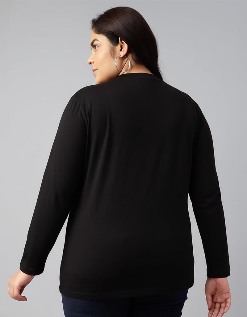 JUNEBERRY® Pure Cotton Oversized Baggy Fit Core Solid Full Sleeve Plus Size T-Shirt for Women & Girls (JB_PS_FS_BK_XXL) Black - Image 4