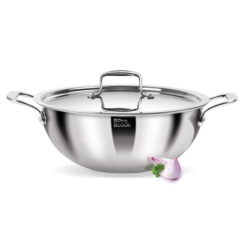 MILTON Pro cook MILTON Pro cook TriPly Deep Stainless Steel 24 cm Kadai with Lid, 3.6 litres, 3 Layer Kadhai for Cooking, Induction Bottom and Gas Stove Ready Cookware, Easy to Clean, 3 Years Warranty - Image 1