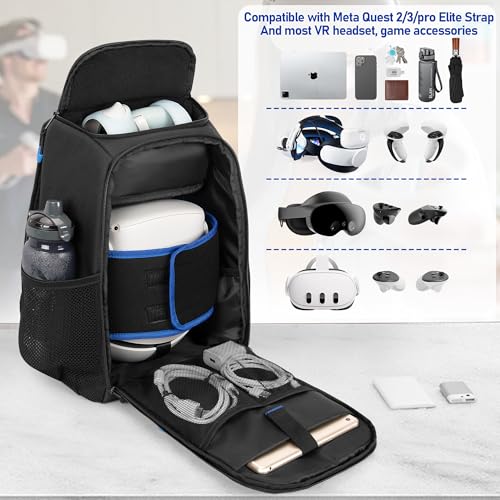 PGmoon Storage Carrying Bag Compatible with Oculus Meta Quest 2/Quest 3/Quest 3S/Quest Pro/VR Elite Strap and Controller, Travel Backpack Case with Lots of Space for Accessories (Patent Design) - Image 2