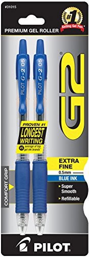 Pilot, G2 Premium Gel Roller Pens, Extra Fine Point 0.5 mm, Pack of 2, Blue - Image 1