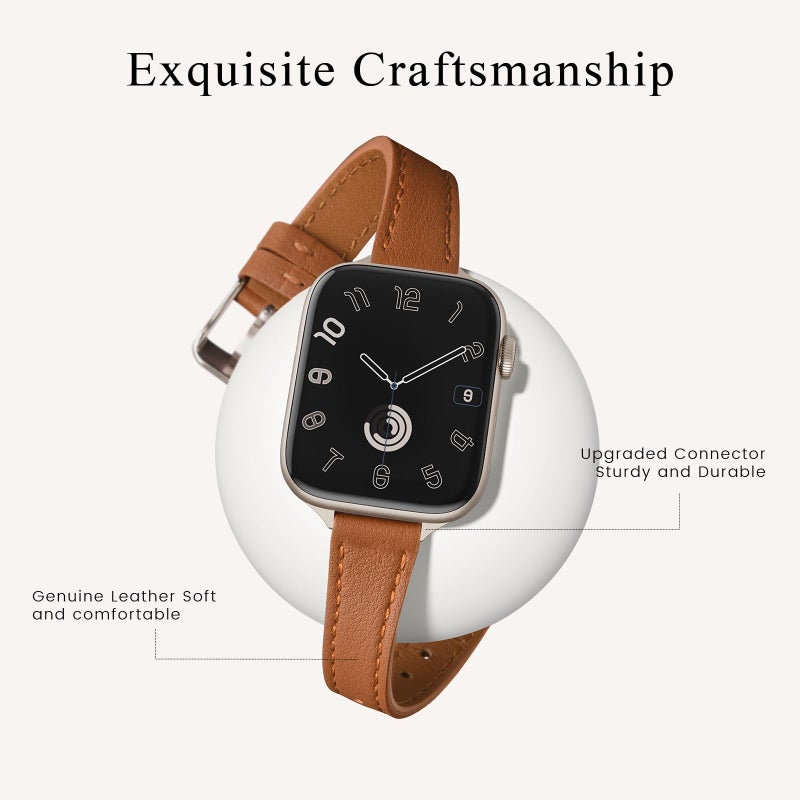 STIROLL Slim Leather Bands Compatible with Apple Watch Band 38mm 40mm 41mm 42mm(Series 11 10), Top Grain Leather Watch Thin Wristband for iWatch SE 9 8 7 6 5 4 3 2 1 (Brown Starlight) - Image 2