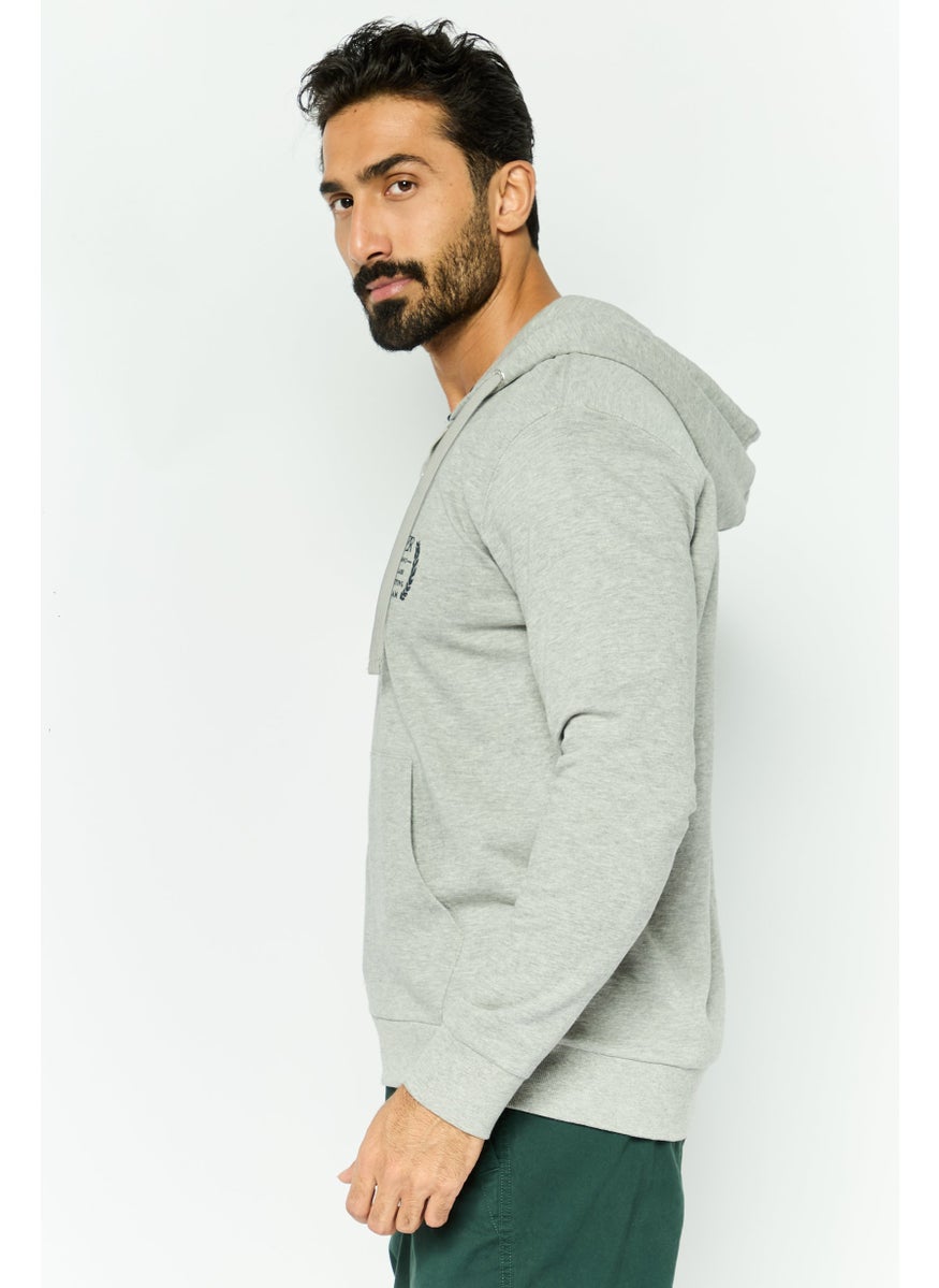 Gazzarrini - Men Hooded Brand Logo Long Sleeve Sweatshirt, Grey - Image 1