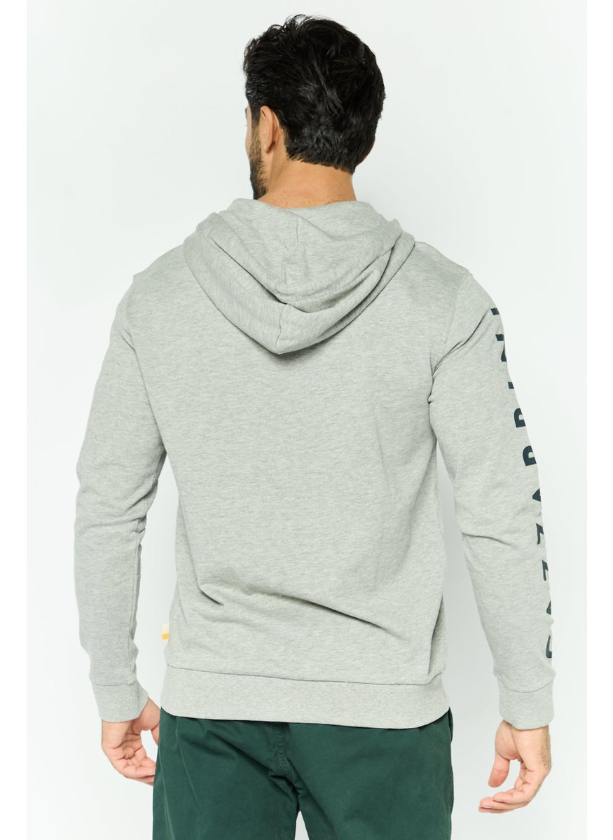 Gazzarrini - Men Hooded Brand Logo Long Sleeve Sweatshirt, Grey - Image 1