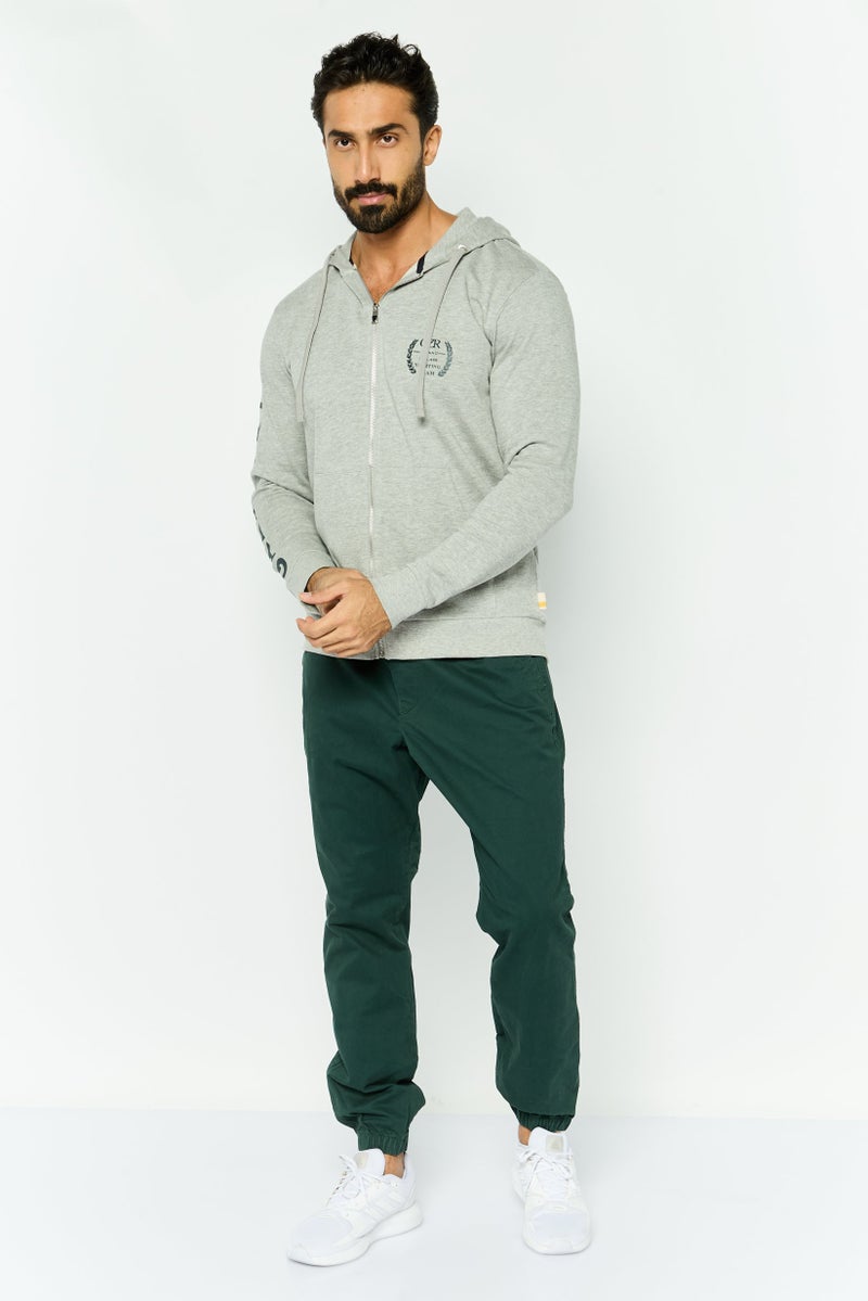 Gazzarrini Men Hooded Brand Logo Long Sleeve Sweatshirt, Grey - Image 2