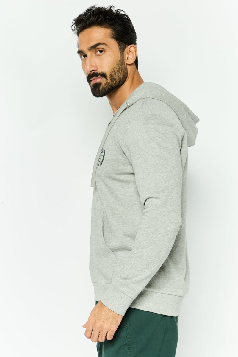 Gazzarrini Men Hooded Brand Logo Long Sleeve Sweatshirt, Grey - Image 4
