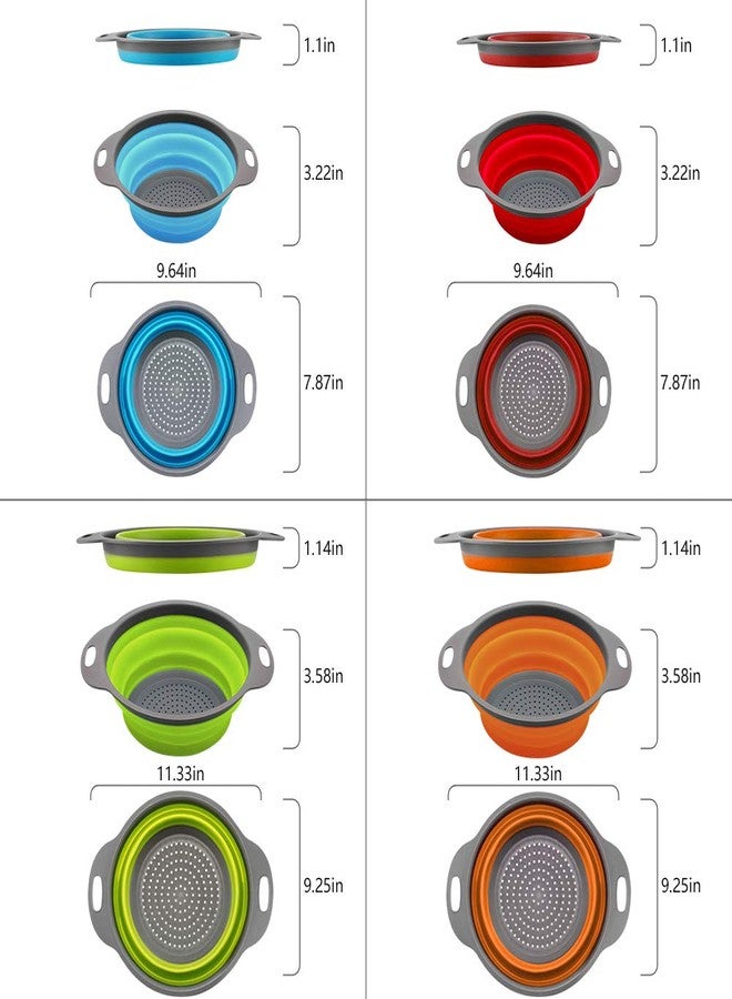 QiMH Collapsible Colander and Strainer Set of 4, 2 PC 4 Quart(1 gal) and 2 PC 2 Quart(0.5 gal), Food-grade Sturdy Plastic Base - Round Space-save Silicone Kitchen Foldable Strainer for Pasta, Veggies - Image 2