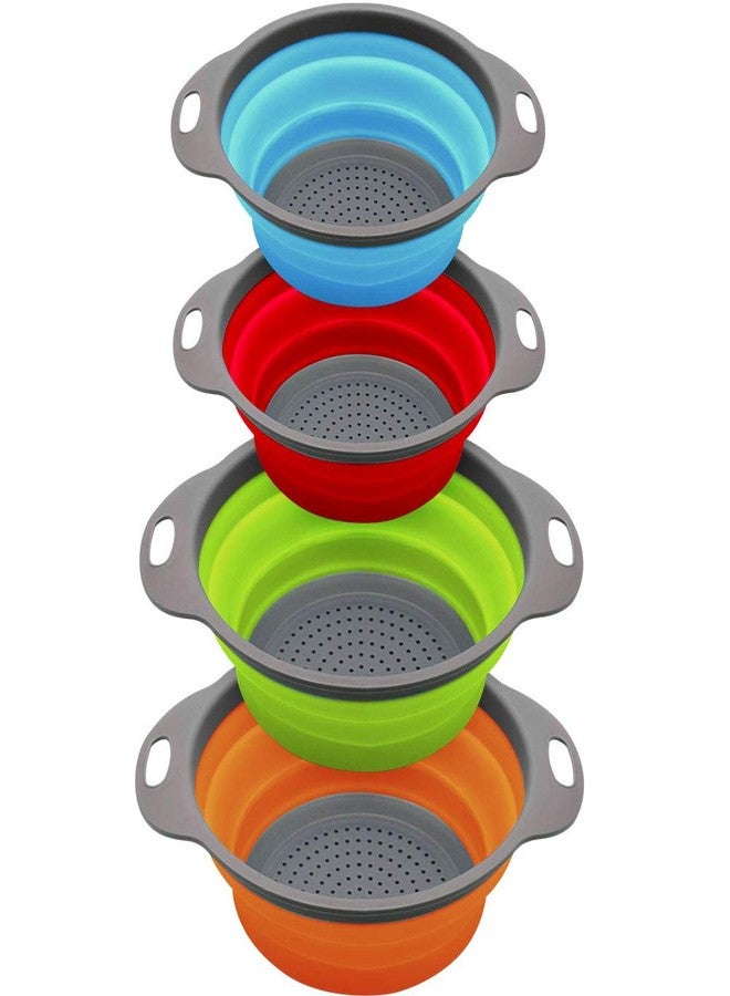 QiMH Collapsible Colander and Strainer Set of 4, 2 PC 4 Quart(1 gal) and 2 PC 2 Quart(0.5 gal), Food-grade Sturdy Plastic Base - Round Space-save Silicone Kitchen Foldable Strainer for Pasta, Veggies - Image 1