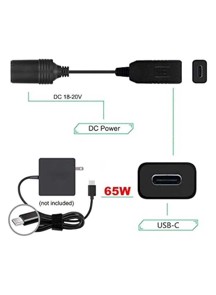 erorex CY USB 3.1 Type C USB-C to Cigarette Lighter Plug Receptacle Cable 20V 100W Auto Interior Accessories  - Image 2