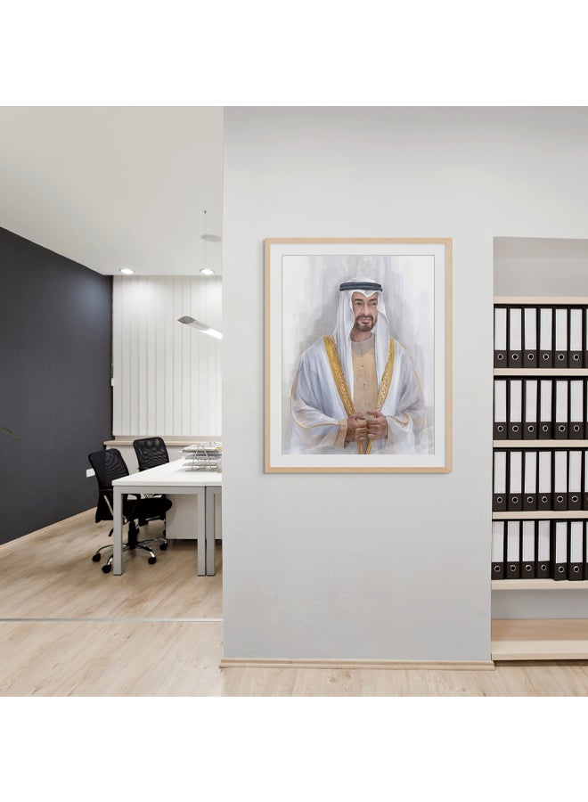 Art Decor Framed Fine Art of Sheikh Mohammed Bin Zayed Bin Sultan Al Nahyan Portrait UAE Wall Art with Matt Board Print Wall Decor for Home Living Room Office and Gifting - Image 3