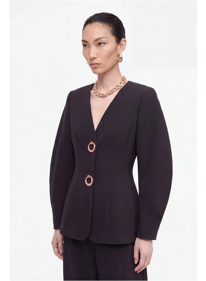 Nocturne Ring-Button Wrap-Front Jacket