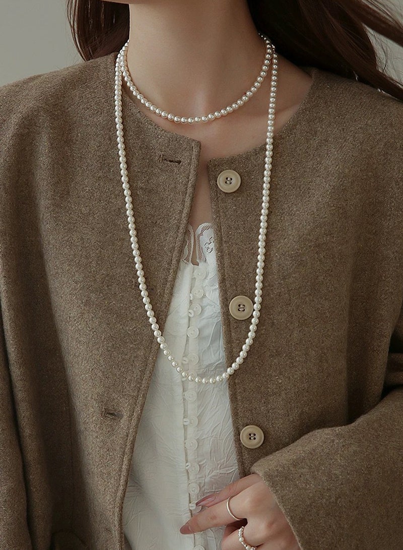 Aurafly Fashionable And Simple Multi-layer Long Pearl Necklace Valentine's Day Anniversary Jewelry Gift 6mm (120cm) - Image 3