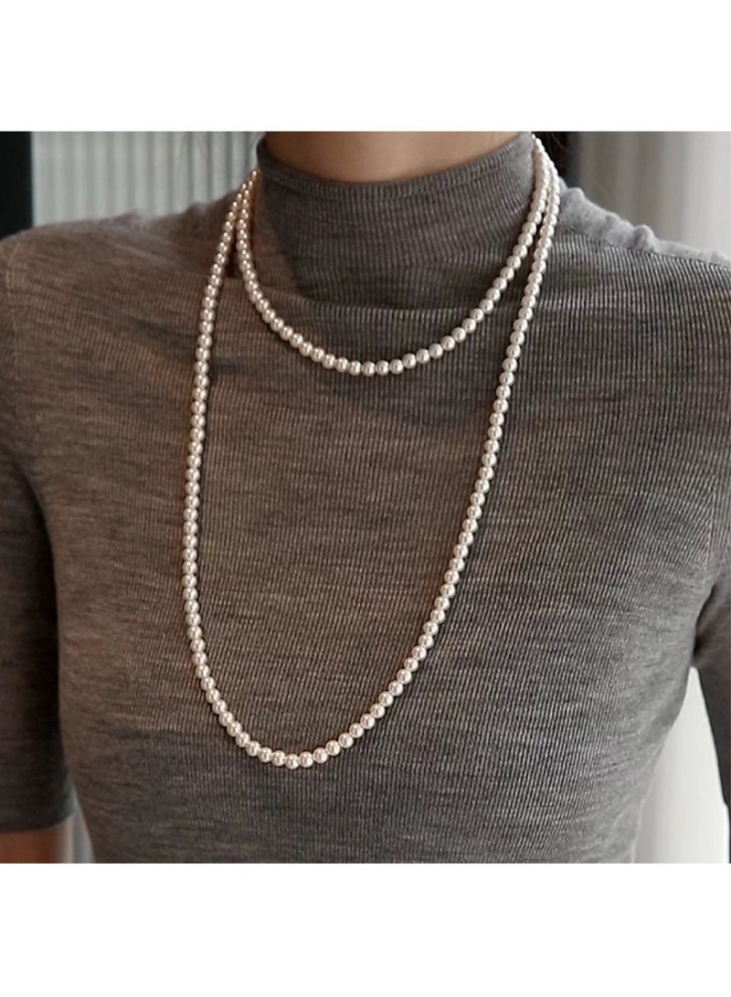 Aurafly Fashionable And Simple Multi-layer Long Pearl Necklace Valentine's Day Anniversary Jewelry Gift 6mm (120cm) - Image 1