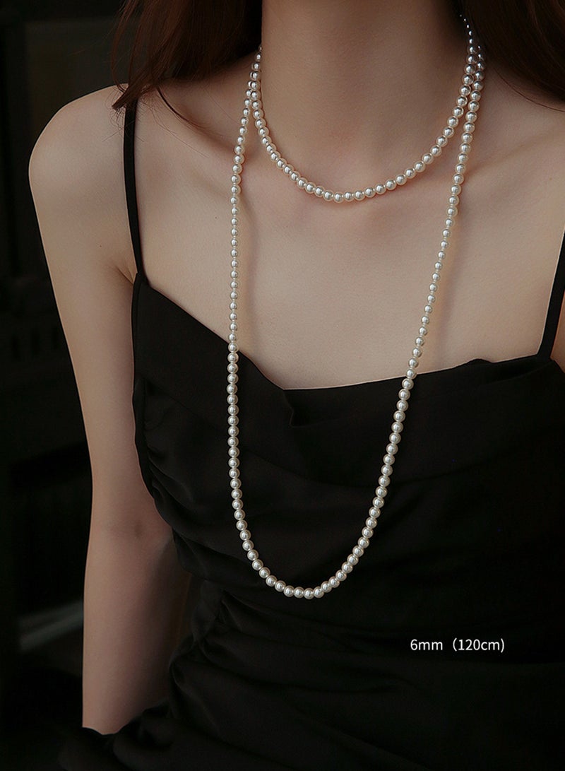 Aurafly Fashionable And Simple Multi-layer Long Pearl Necklace Valentine's Day Anniversary Jewelry Gift 6mm (120cm) - Image 4