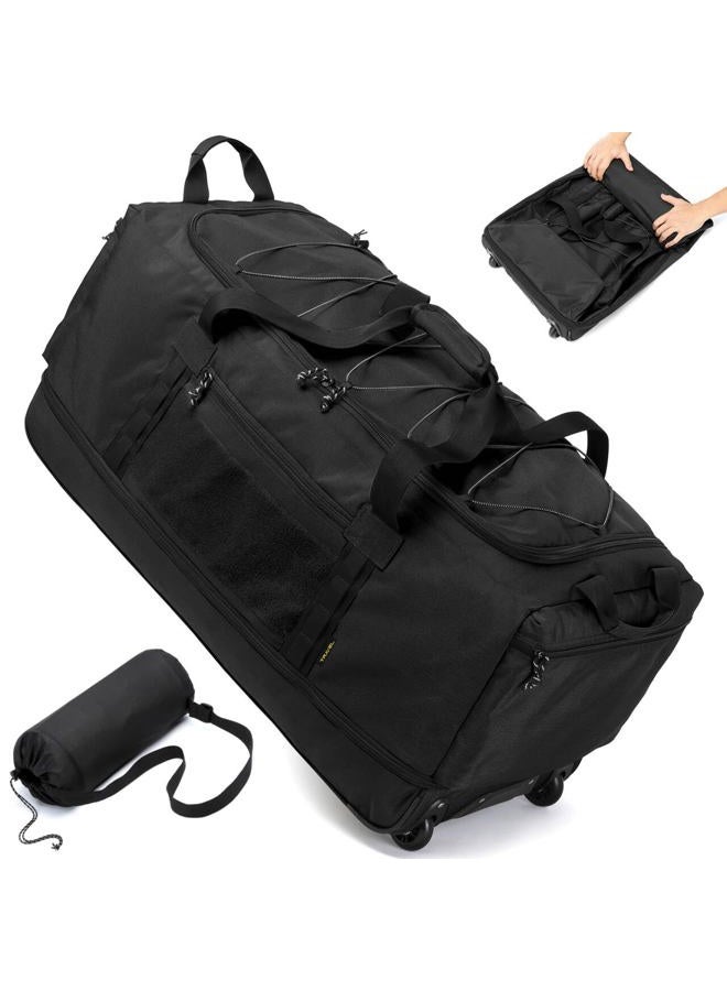 Laripwit Collapsible Duffle Bag with Wheels 130-170L Extra Large Expandable Travel Duffel Bag for Men Women Heavy Duty Military Duffle Bag for Camping Rolling Foldable Carry On Luggage, Black - Image 1