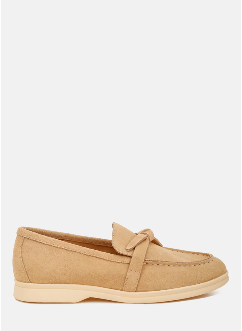 Suede Knot Detailed Loafers in Beige