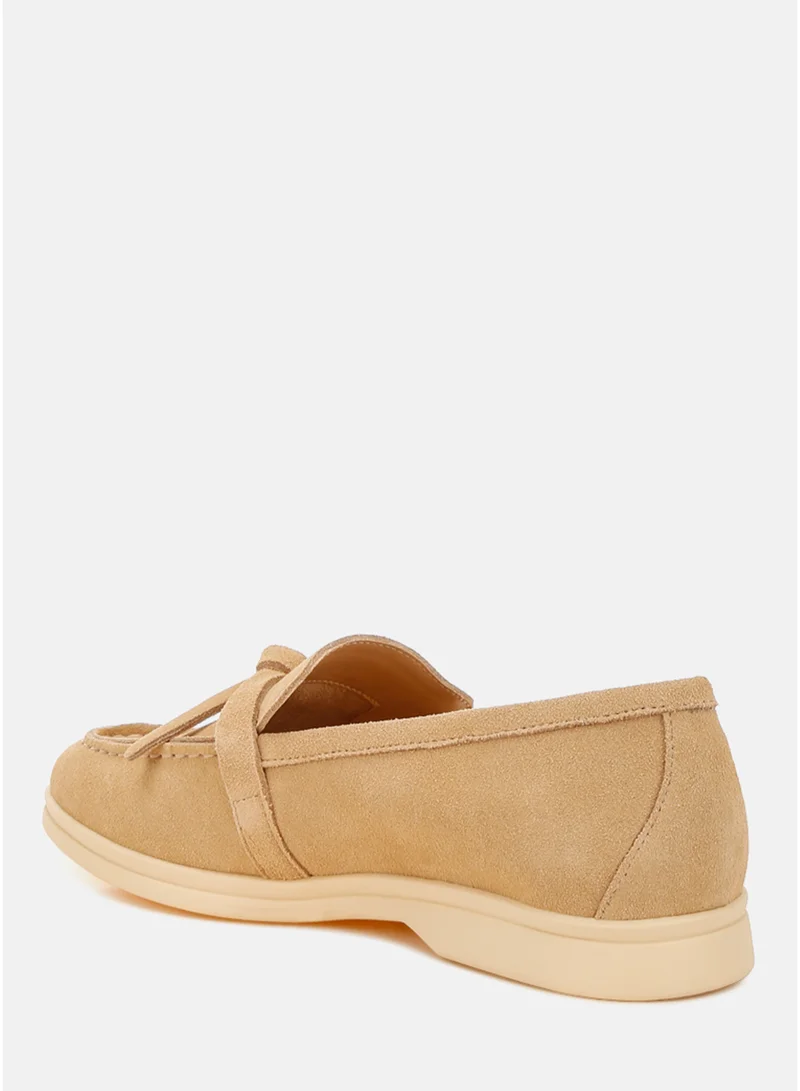London Rag Beige Suede Knot Detailed Loafers in Beige for Women | Best Price UAE