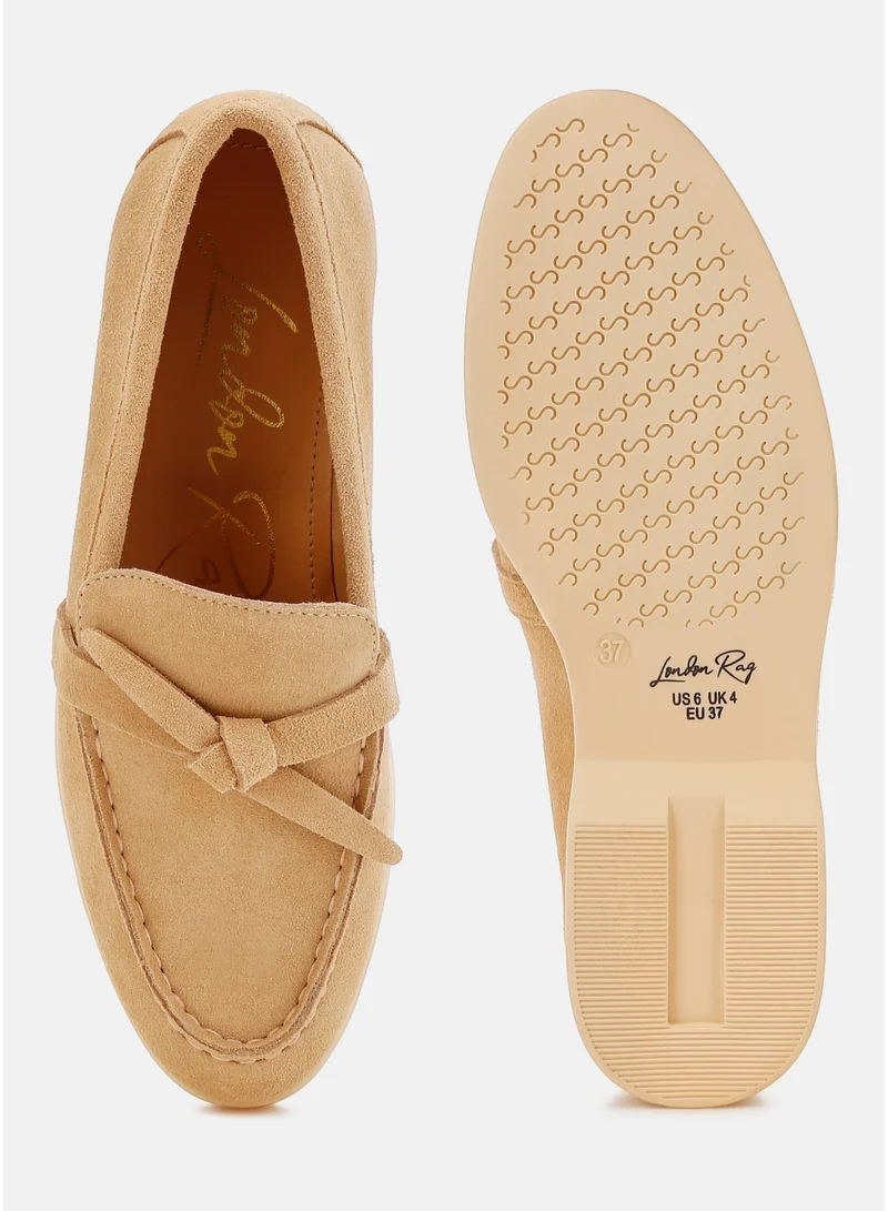London Rag Beige Suede Knot Detailed Loafers in Beige for Women | Best Price UAE