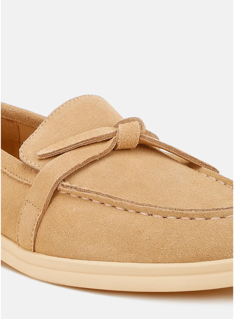 London Rag Beige Suede Knot Detailed Loafers in Beige for Women | Best Price UAE