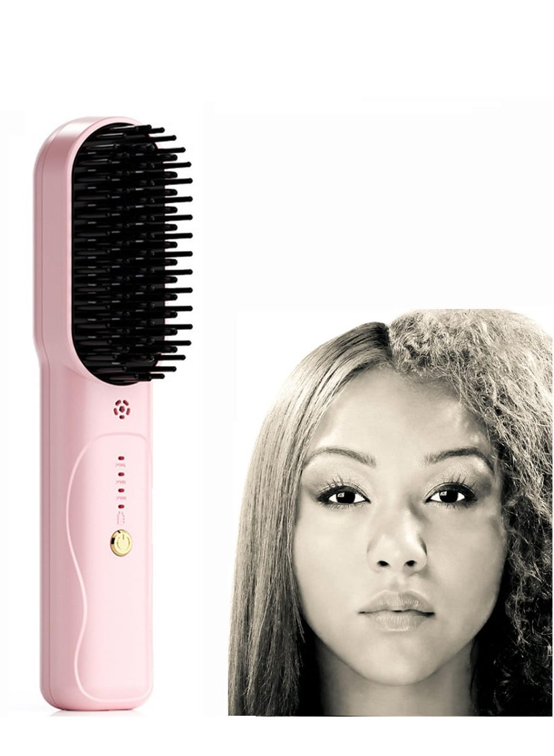 Excefore Portable Cordless Hair Straightener Brush, USB Rechargeable Electric Straightening Comb, 20s Fast Heating Mini Ionic Hot Comb, Ideal for Travel,  Curl Hair, Convenient Styling Tool, Pink - Image 1