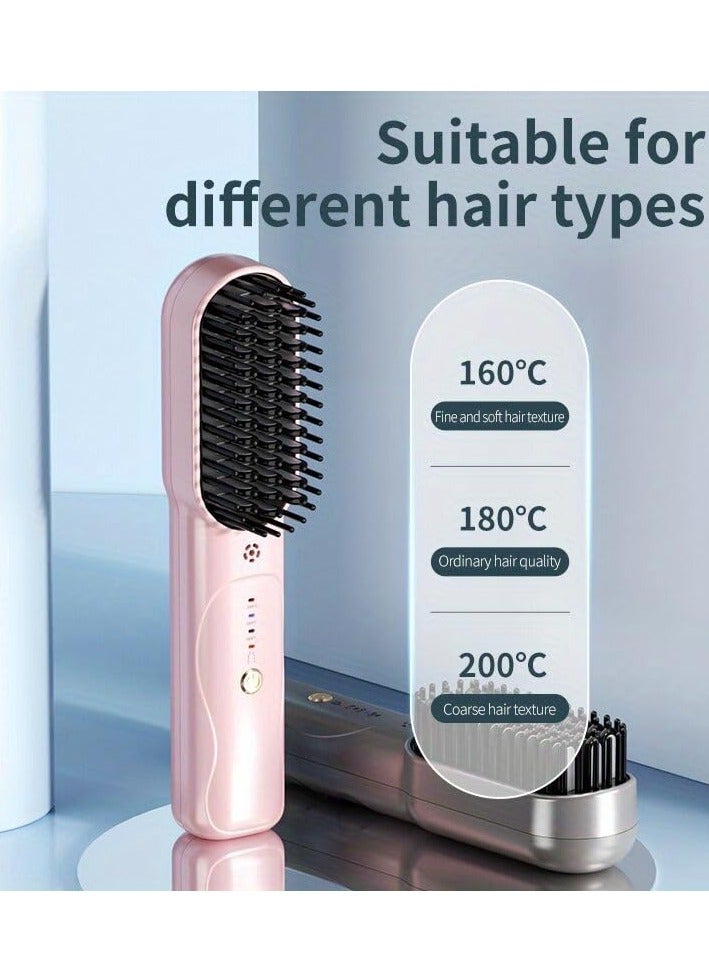 Excefore Portable Cordless Hair Straightener Brush, USB Rechargeable Electric Straightening Comb, 20s Fast Heating Mini Ionic Hot Comb, Ideal for Travel,  Curl Hair, Convenient Styling Tool, Pink - Image 3