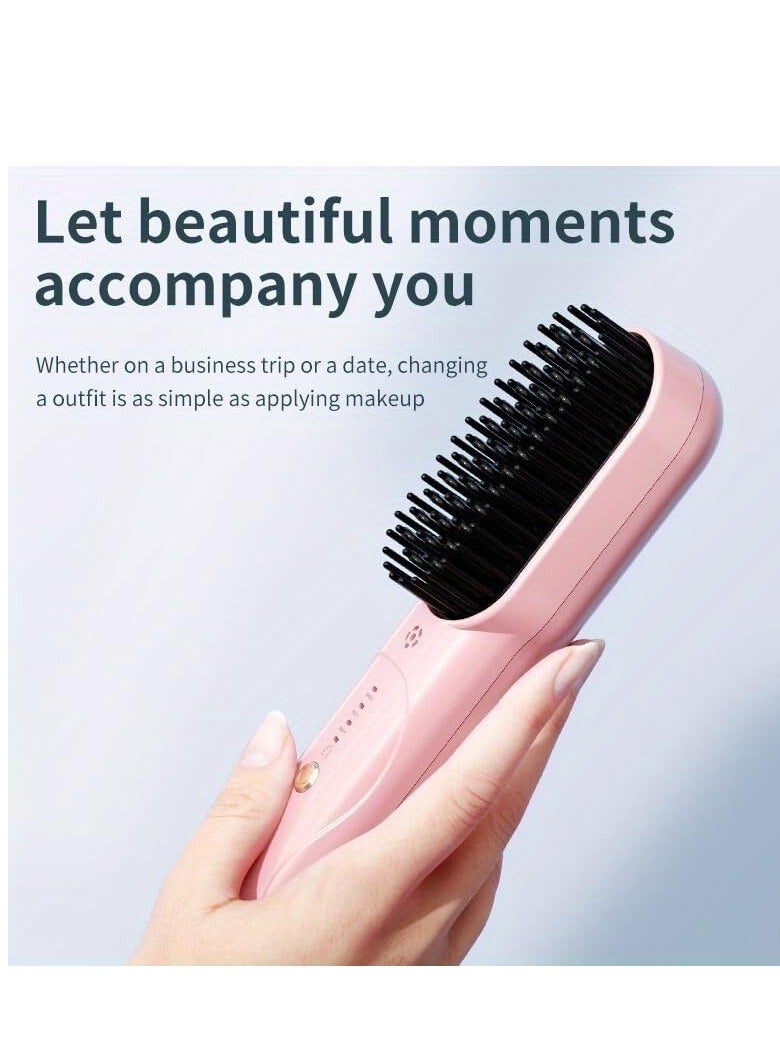 Excefore Portable Cordless Hair Straightener Brush, USB Rechargeable Electric Straightening Comb, 20s Fast Heating Mini Ionic Hot Comb, Ideal for Travel,  Curl Hair, Convenient Styling Tool, Pink - Image 4