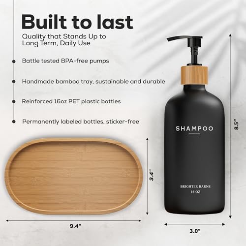 Brighter Barns Black Shampoo and Conditioner Dispenser Set by Brighter Barns - Body Wash, Shampoo Dispenser for Shower with Pump - Refillable Plastic Shower Soap Dispenser for Bathroom Decor in Home, Airbnb (Black) - Image 3