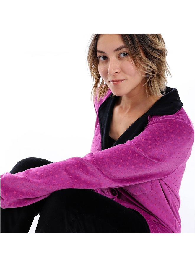 Andora - Polka Dot Pattern Notch Lapel Pajama _ Purple, Black & Fuchsia - Image 1