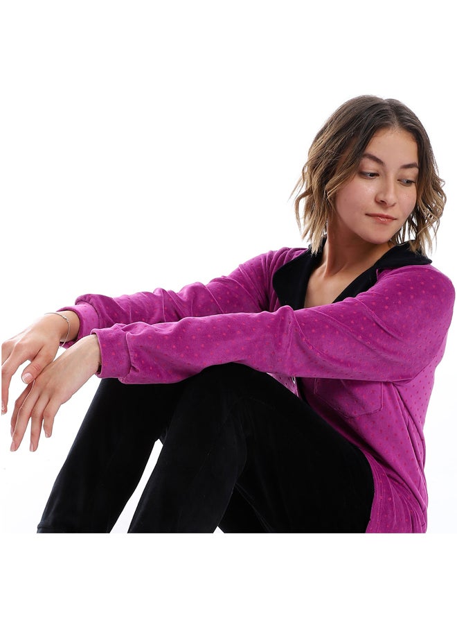 Andora - Polka Dot Pattern Notch Lapel Pajama _ Purple, Black & Fuchsia - Image 1